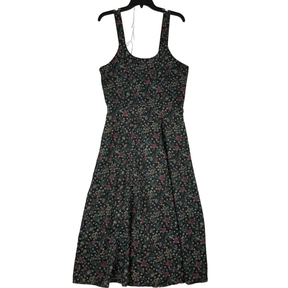 Woolrich Midi Dress Womens Medium Black Floral Tapestry Sleeveless 4368